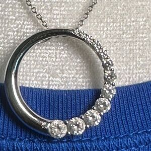 Silver Tone Circle Pendant Necklace with Clear Crystals